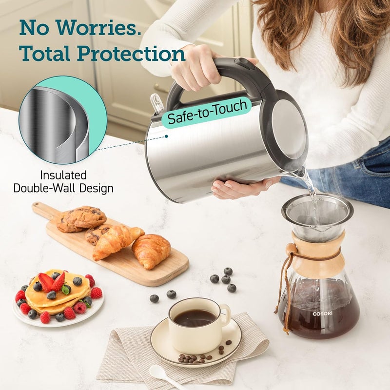 COSORI Electric Kettle, No Plastic Inner Lid, Filter and Spout, Double Wall Stainless Steel Keep Warm, Automatic Shut Off & Boil-Dry Protection, Durable Tea Kettle Boiler & Heater, 1.5L/1500W, Silver - Image 4